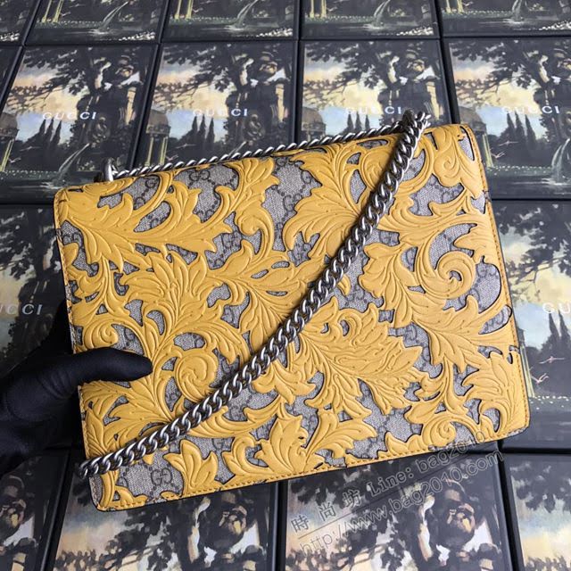 Gucci包 古馳新款女包 Gucci酒神包 400235黃蔓藤 Gucci鏈條斜挎女包 Gucci肩背包  gdj1018